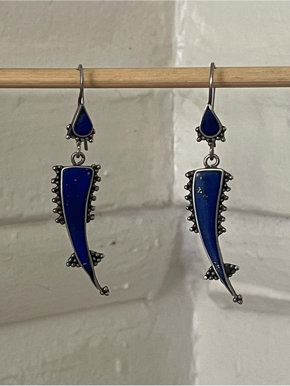 Vintage Blue Lapis Lazuli Dangle Earrings . Sterling